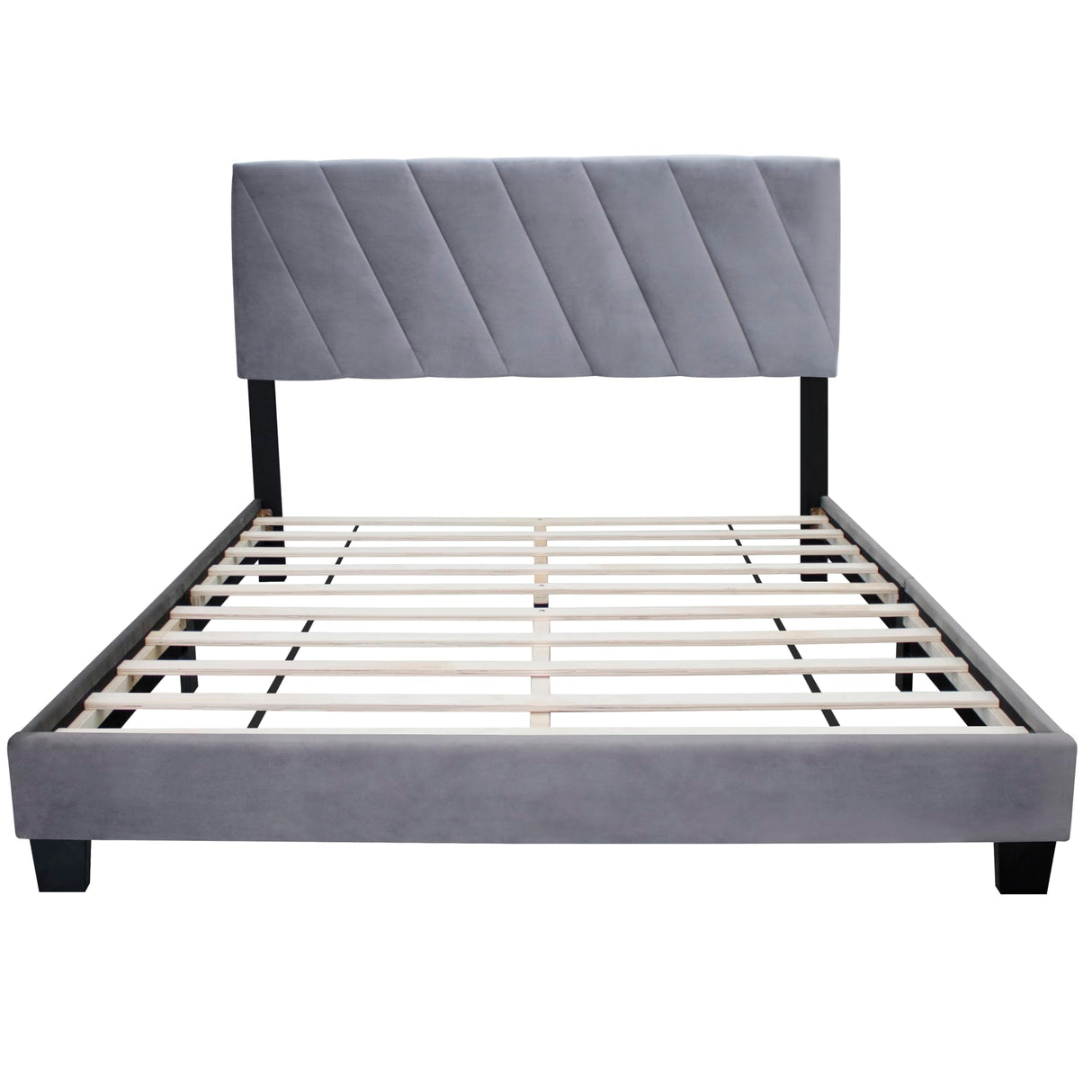 Queen Size Upholstered Platform Bed with Wood Slats Support,Velvet Platform