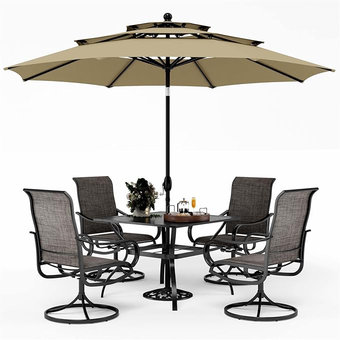 Patio Dining Set with Umbrella for 4, Outdoor Table & Chairs Set