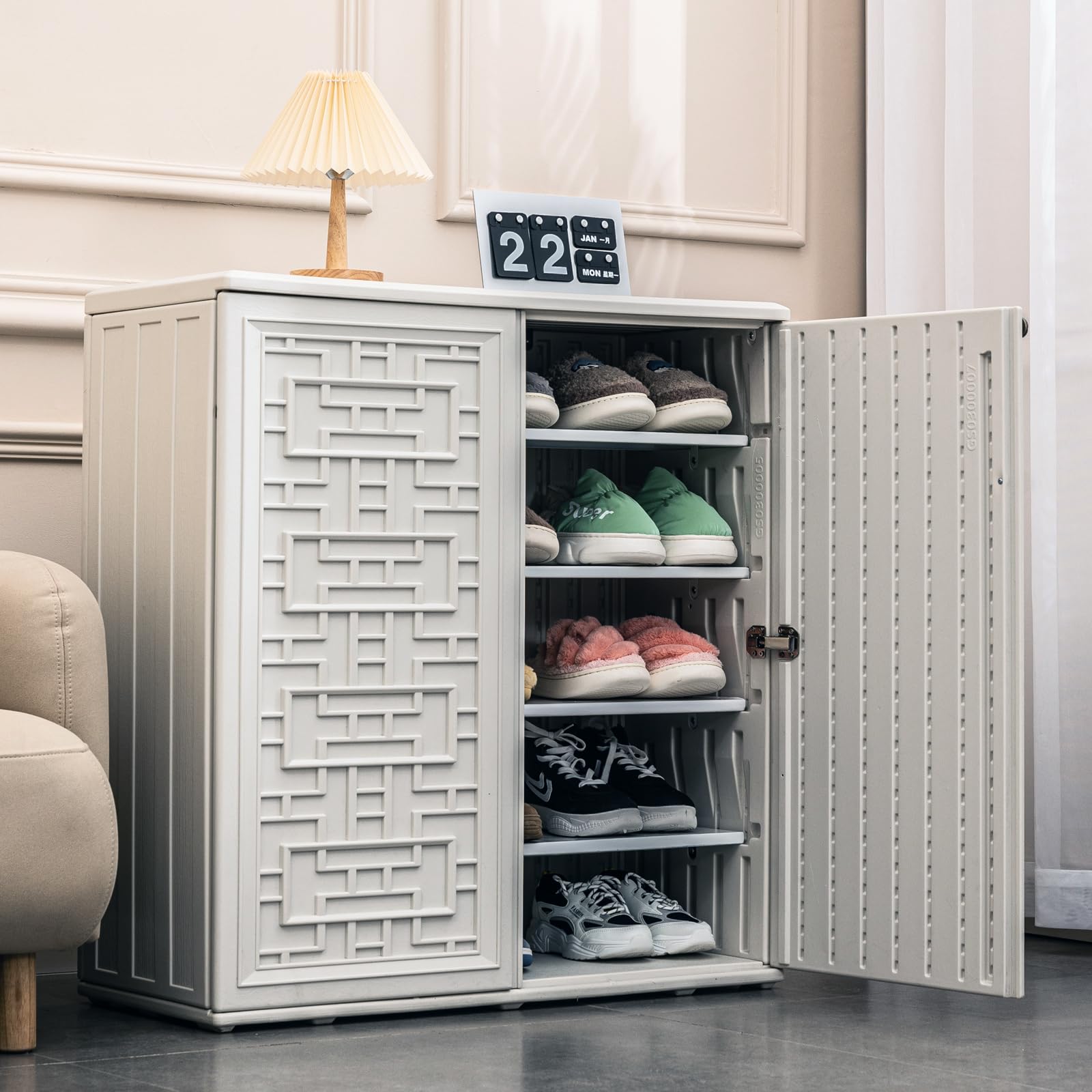 Outdoor Storage Cabinet Waterproof with Shelf, Off White Plastic Outdoor Cabinets