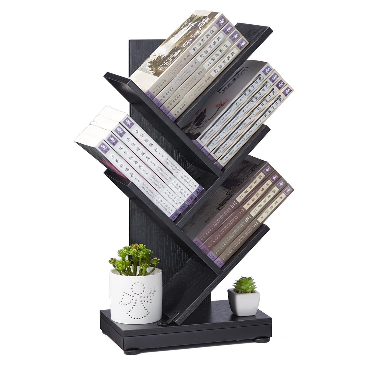 4-Shelf Tree Bookshelf, 4 Tier Floor Standing Bookcase for CDs/Magazine/Books