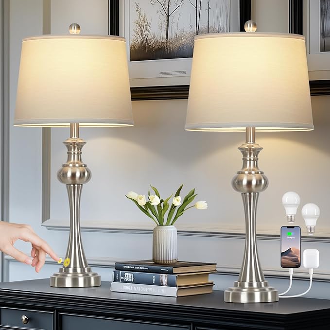 28.75" Gold Table Lamps for Living Room,Touch Lamps for Bedrooms Set of 2 - Nightstand