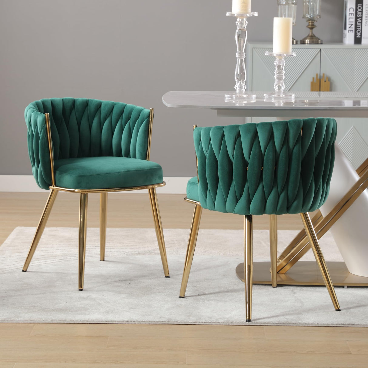 Woven Dining Chairs Set of 4, Velvet Upholstered Dining Room Chairs