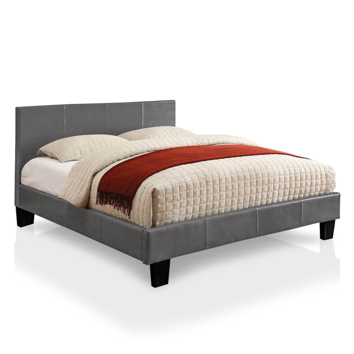 Furniture of America Ramone Faux Leather King Platform Bed in Gray