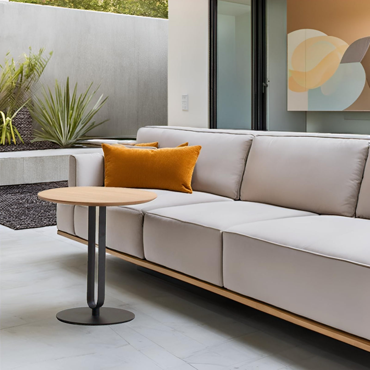 20.5" H Round End Table, Modern Small Coffee Table, Solid Wood Top