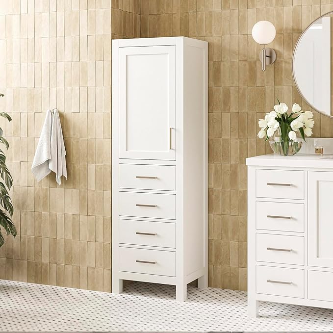 Cambridge Bathroom Storage Cabinet - Solid Hevea Wood and Fully Assembled for Long