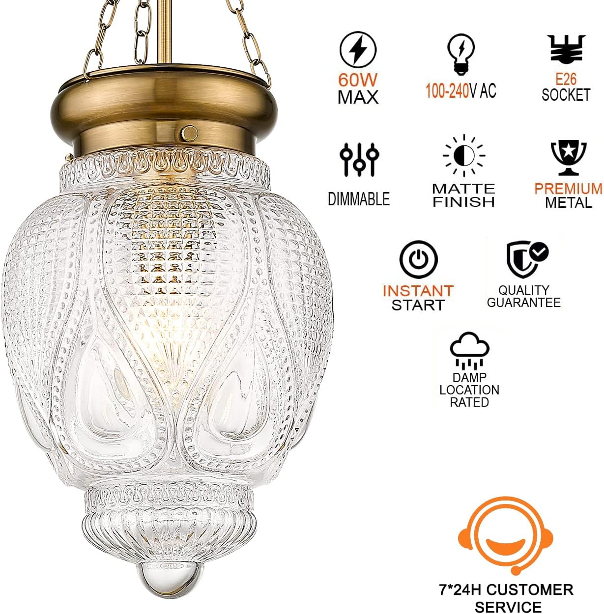 Farmhouse Pendant Light, Vintage Brass Gold Pendant Lights Kitchen Island, Pendant Lighting for Island, Kitchen Island Lighting Over Sink, Modern Clear Glass Pendant Light Fixture for Kitchen Table