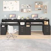 YOMILUVE Computer Desk with 3 Drawer & Storage Shelves, Home Office Desk with File Drawer & Cabinet, Writing Study Table with Long Monitor Stand & Printer Shelf, Executive Workstation