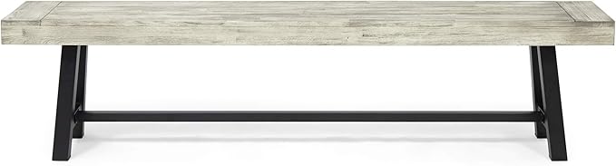 Outdoor Acacia Wood Bench, Sandblast Light Gray Wash