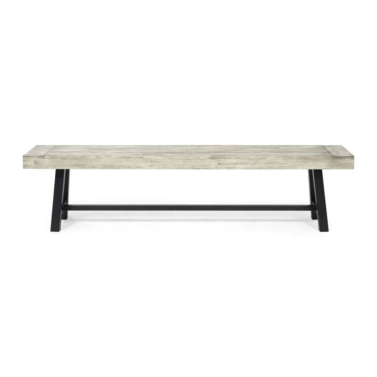 Outdoor Acacia Wood Bench, Sandblast Light Gray Wash