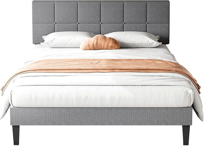 Homee Queen Size Bed Frame, Upholstered Bed Frame with Upholstered Headboard, Linen