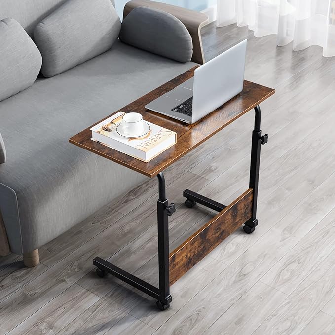 RollMate Rolling Sofa Side Table with Wheels – Adjustable Laptop & Snack Desk