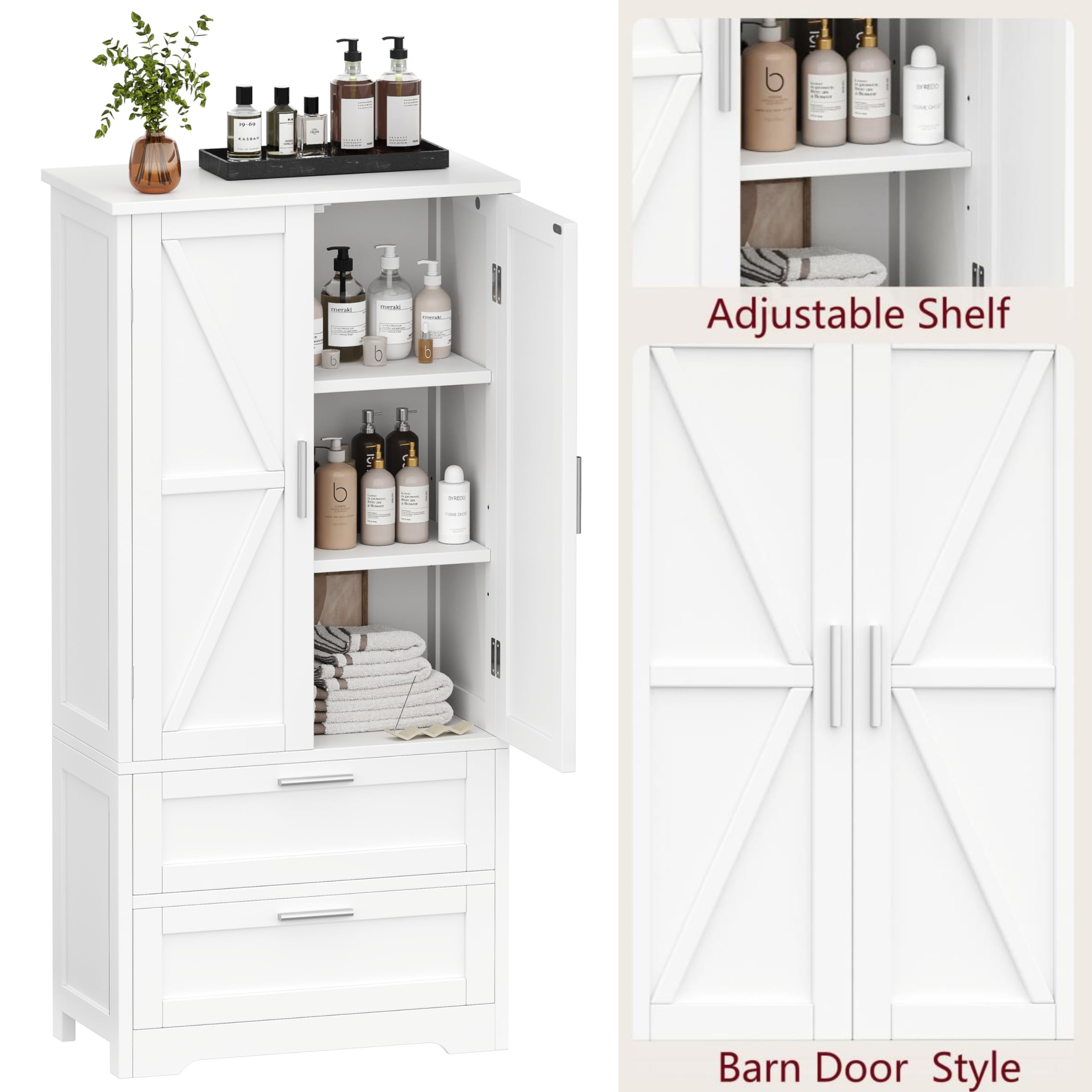 50.4" H Bathroom Storage Cabinet, Modern Floor Cabinet with Adjustable Shelfe