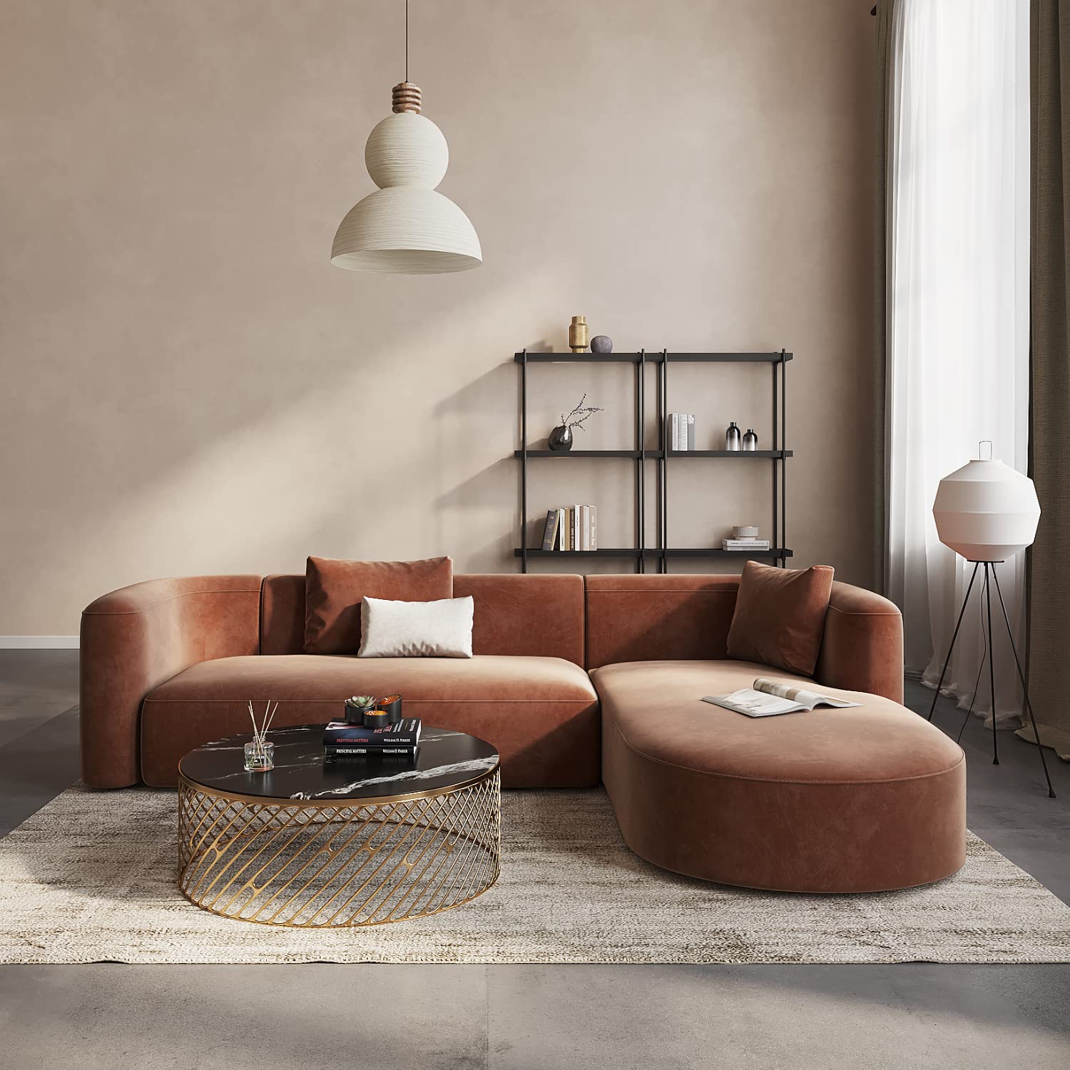 Luxury Modern Tight Curved Back Velvet Sofa, Minimalist Style Comfy Couch