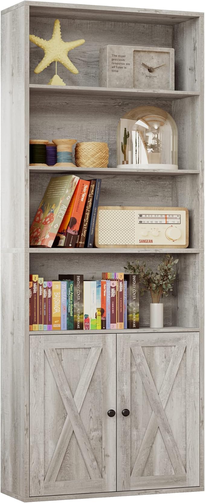 Industrial Bookshelves and Bookcases with Doors Floor Standing 6 Shelf Display Storage