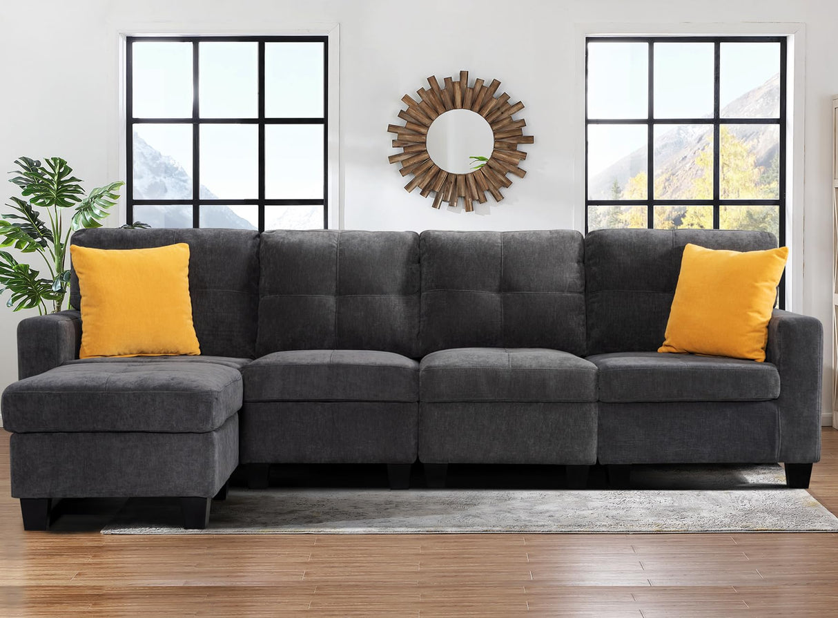 Modular Sofa Couch 4 Seat Sectional with Storage Ottoman