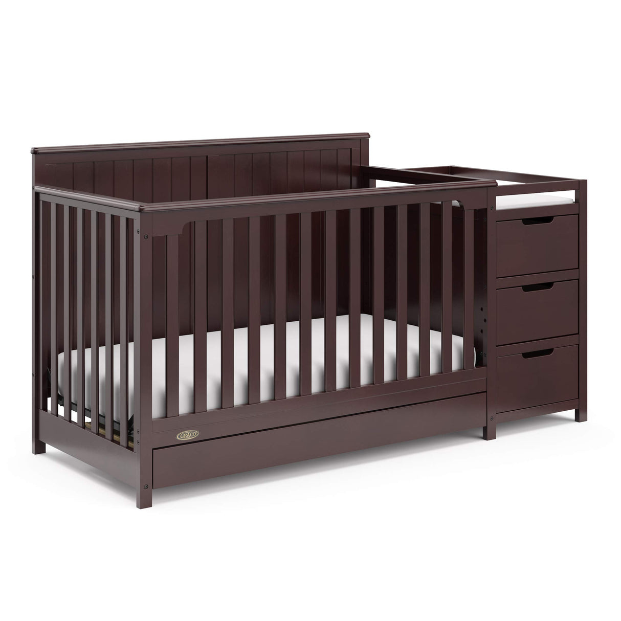 Graco Hadley 5-in-1 Convertible Crib and Changer with Drawer (Espresso) – GREENGUARD Gold Certified, Crib and Changing -Table Combo with Drawer, Includes Baby Changing Pad, Converts to Full-Size Bed
