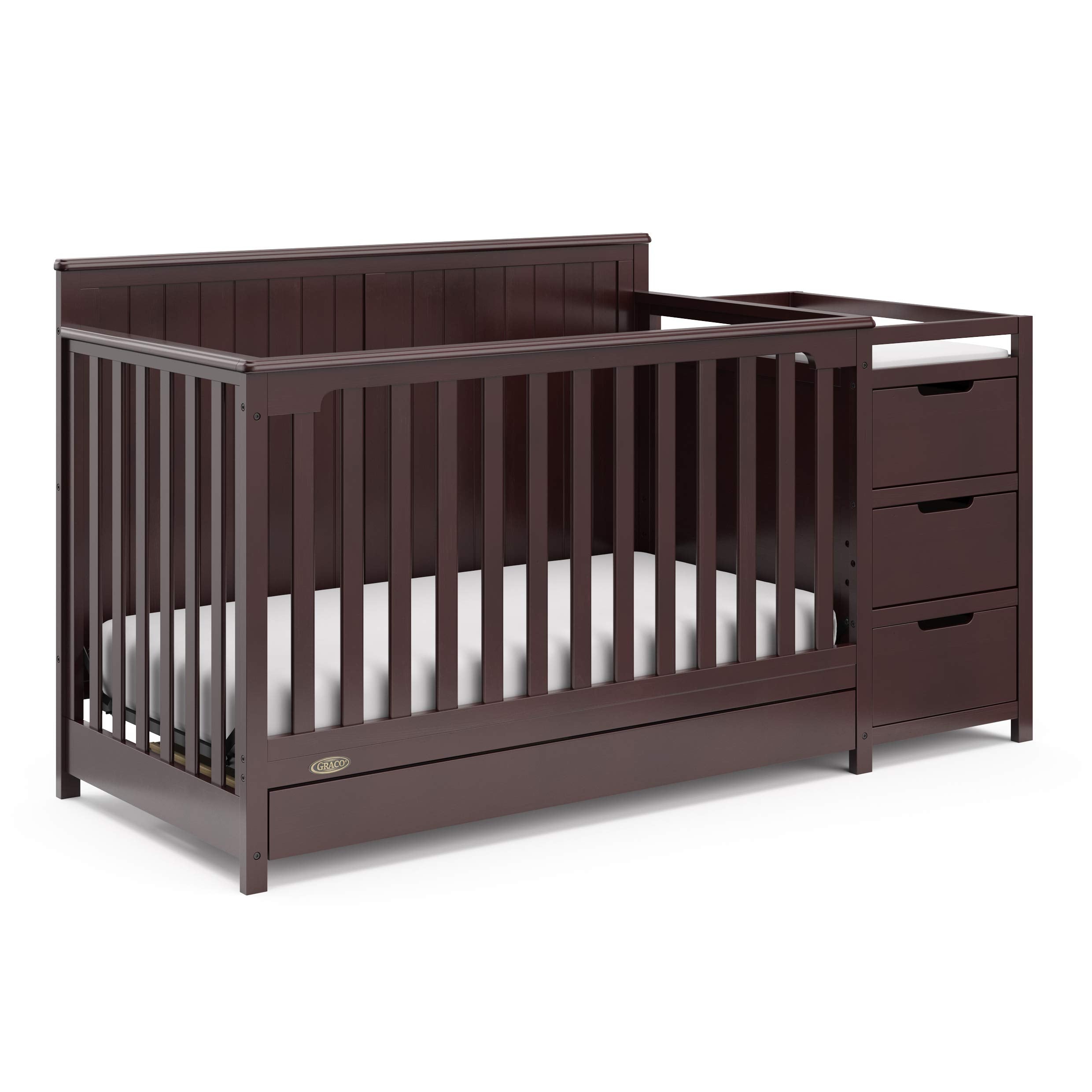 Graco Hadley 5-in-1 Convertible Crib and Changer with Drawer (Espresso) – GREENGUARD Gold Certified, Crib and Changing -Table Combo with Drawer, Includes Baby Changing Pad, Converts to Full-Size Bed