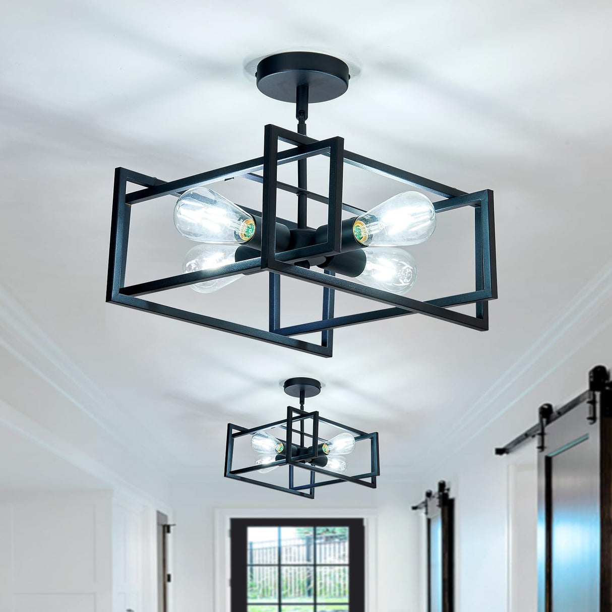 Modern Black Flush Mount Ceiling Light - 2 Pack
