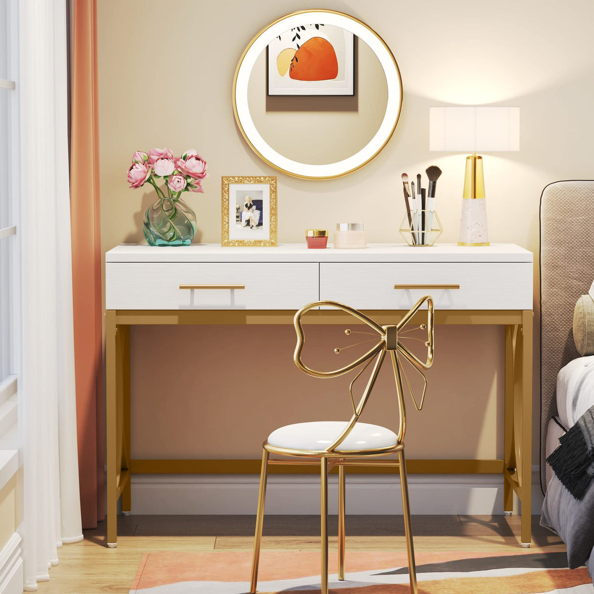 Modern Computer Desk with 2 Drawers, 41 Inches Study Writing Office Desk for Home Office