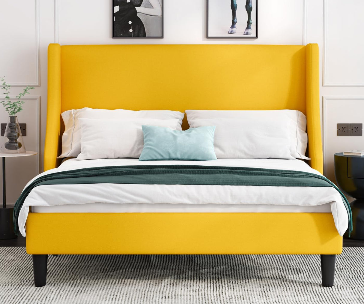 Full Size Bed Frame, Platform Bed Frame with Upholstered Headboard