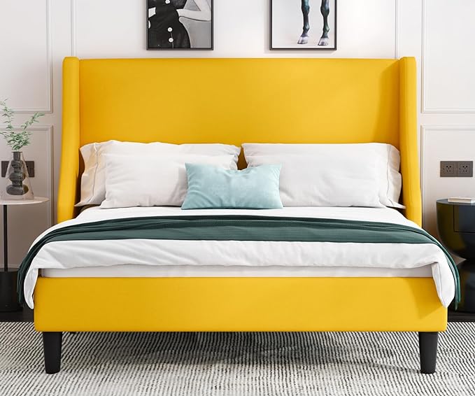 Full Size Bed Frame, Platform Bed Frame with Upholstered Headboard