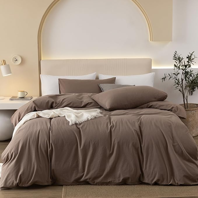 Durable Linen Feel Bedding for All Seasons King, Solid Chocolate Brown