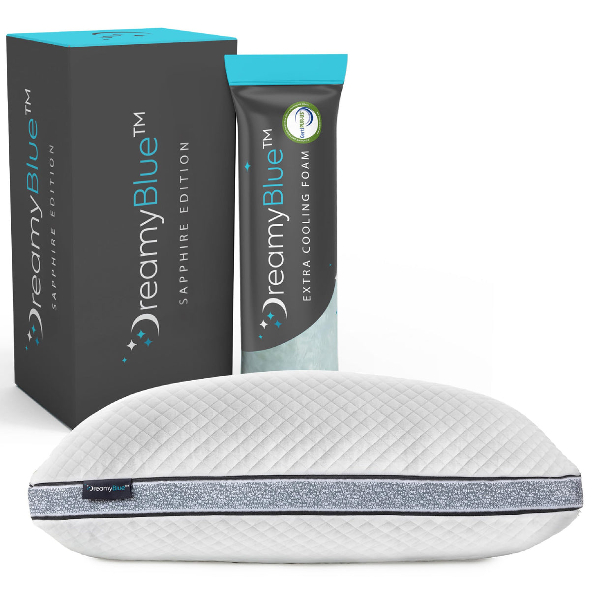 Gusseted Sapphire Pillow • Adjustable Loft, Luxury Cover