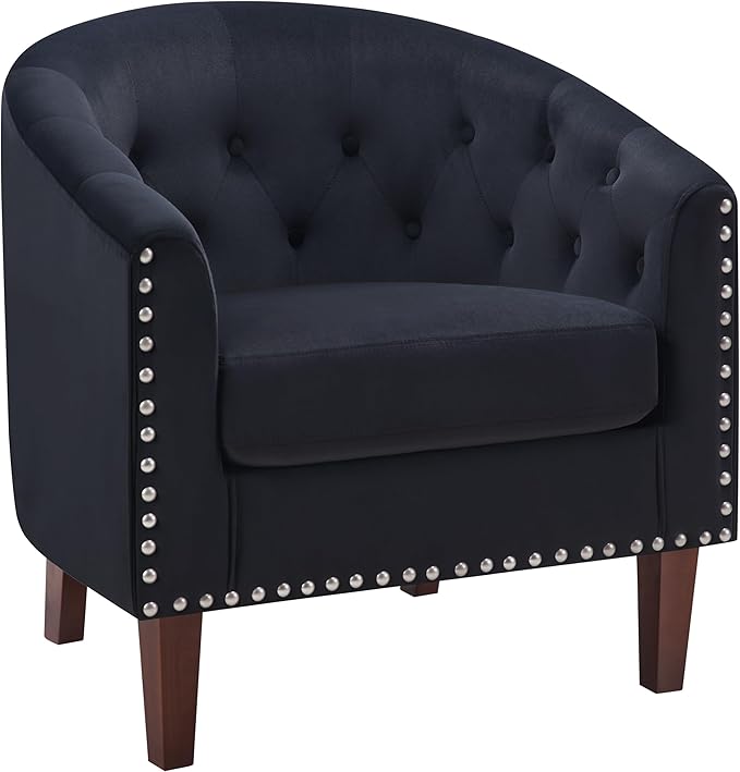 Accent Barrel Chair, Comfy Fabric Club Chair Armchair with Thicken Cushion, Button