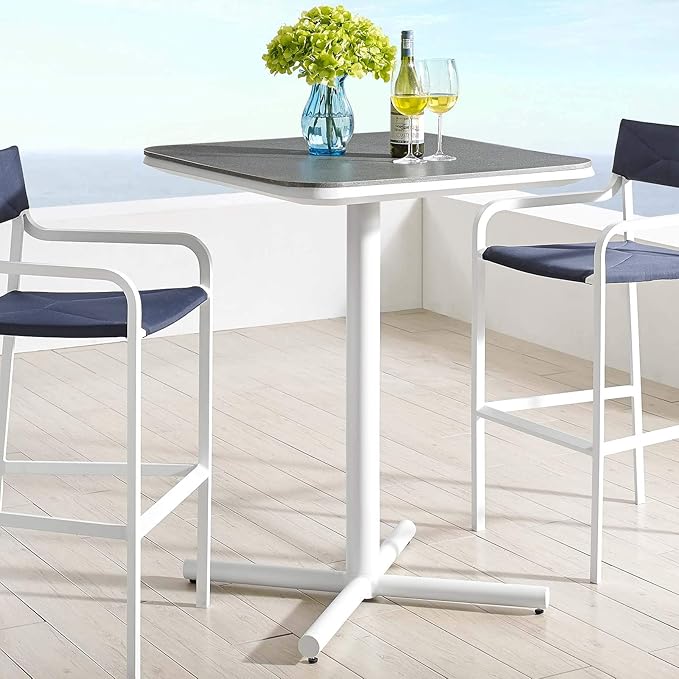 Raleigh Outdoor Dining Table - White Aluminum Frame with Slatted Top, 59" x 35.5"