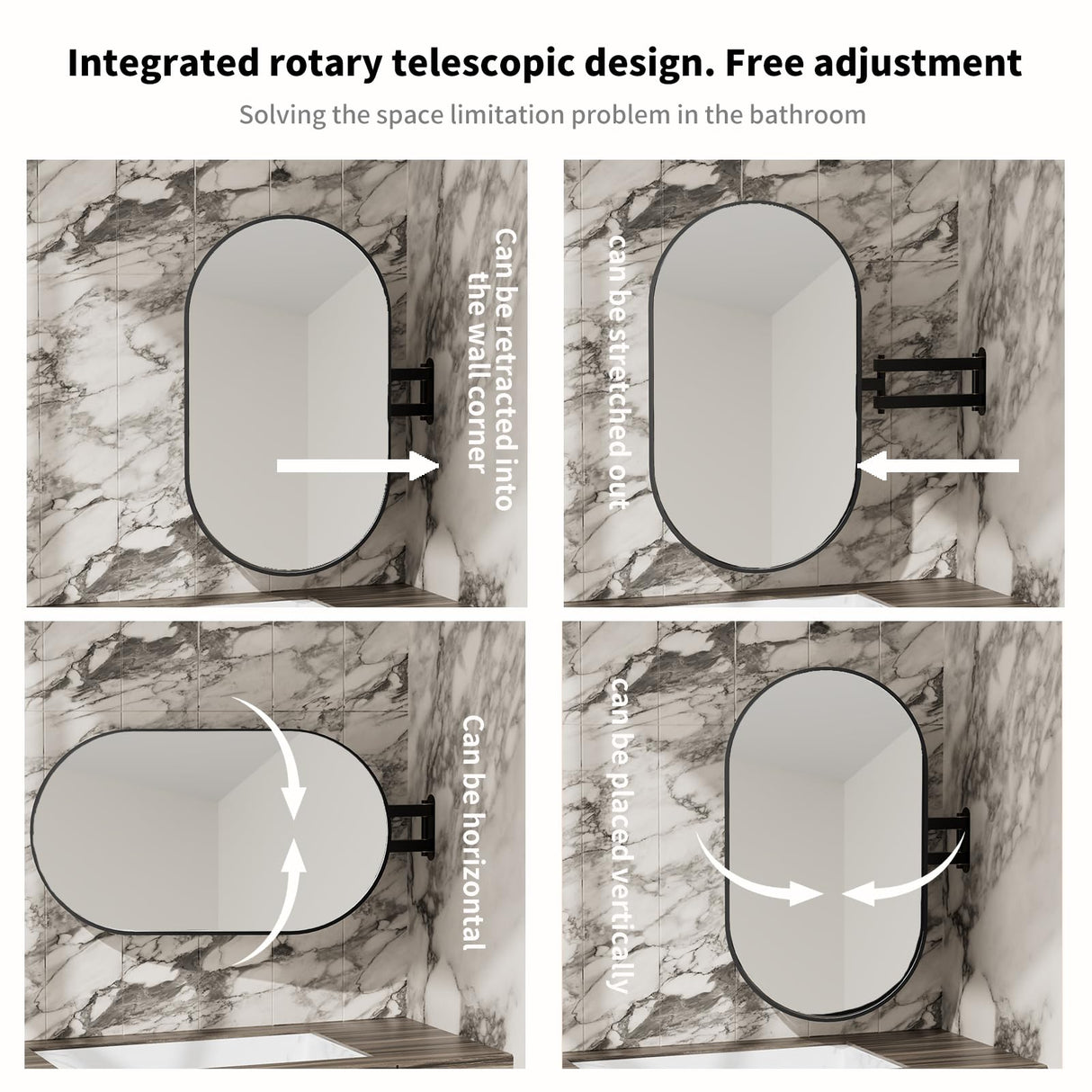 32" x 20" Black Oval Wall Mirror with Extendable Swivel Arm