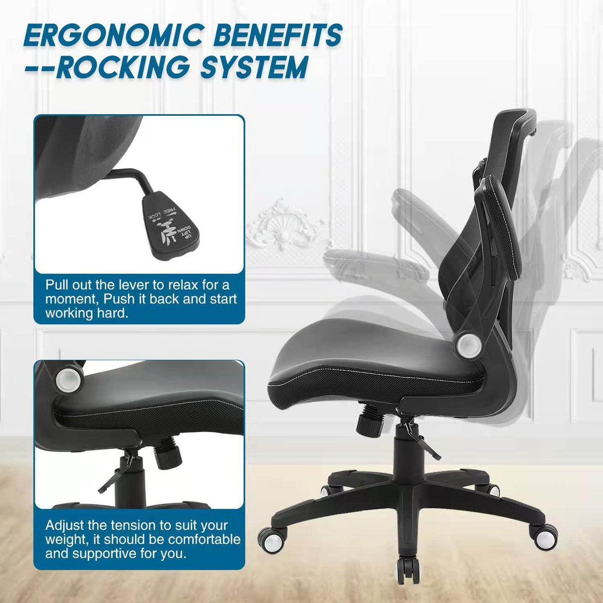 Office Chair Ergonomic Desk Chair, Computer PU Leather Home Office Chair