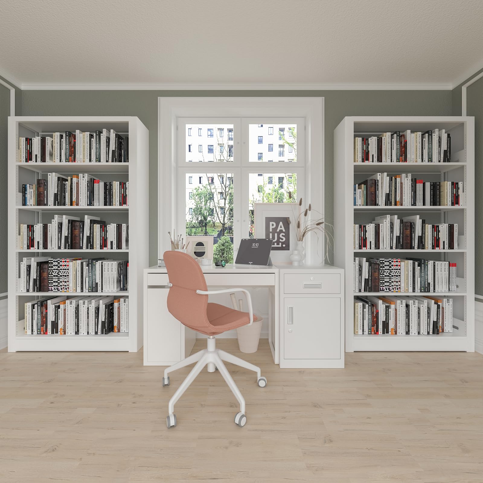 5-Tier Bookshelf, White Bookshelf with Adjustable Storage Shelves