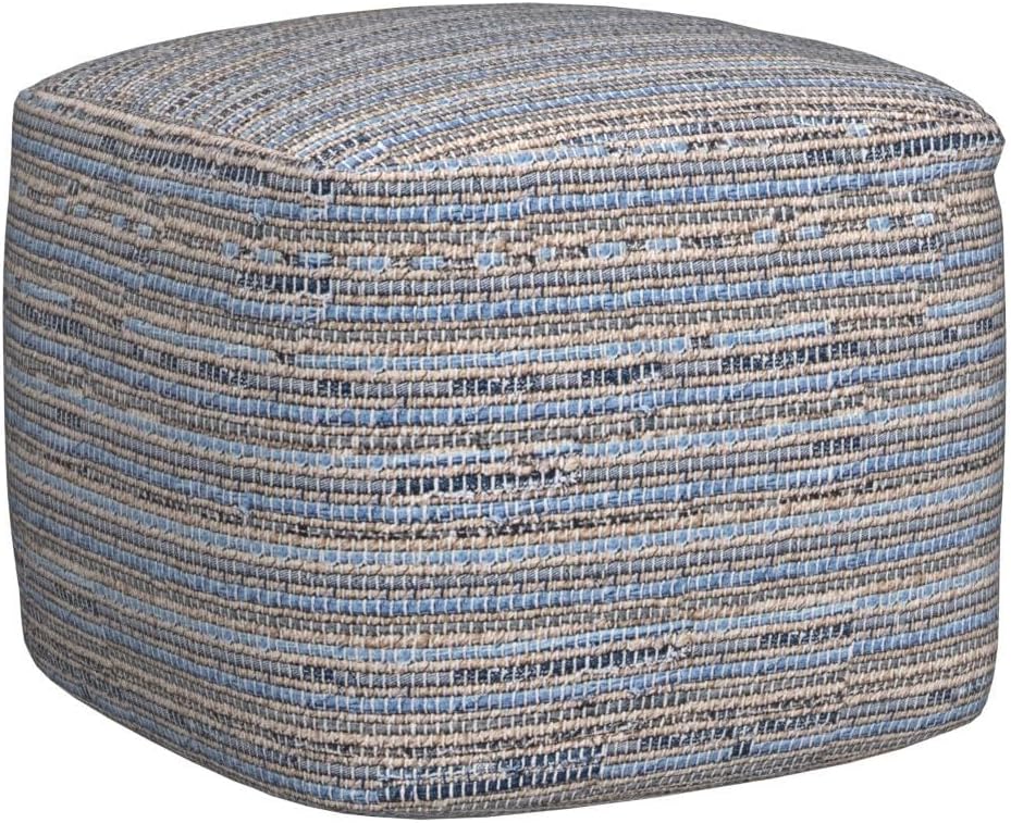 Knitted Casual Denim and Jute Ottoman Pouf