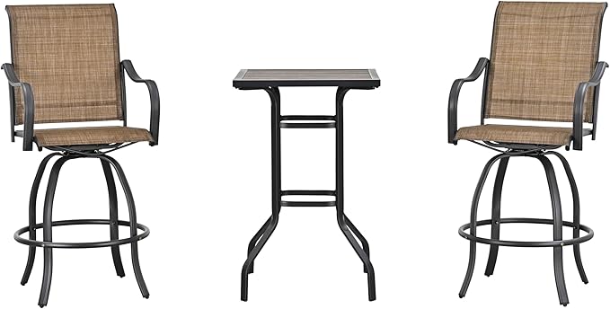 Set 3 PC Outdoor Kitchen High Top Bar Table and Swivel Bar Stools Set