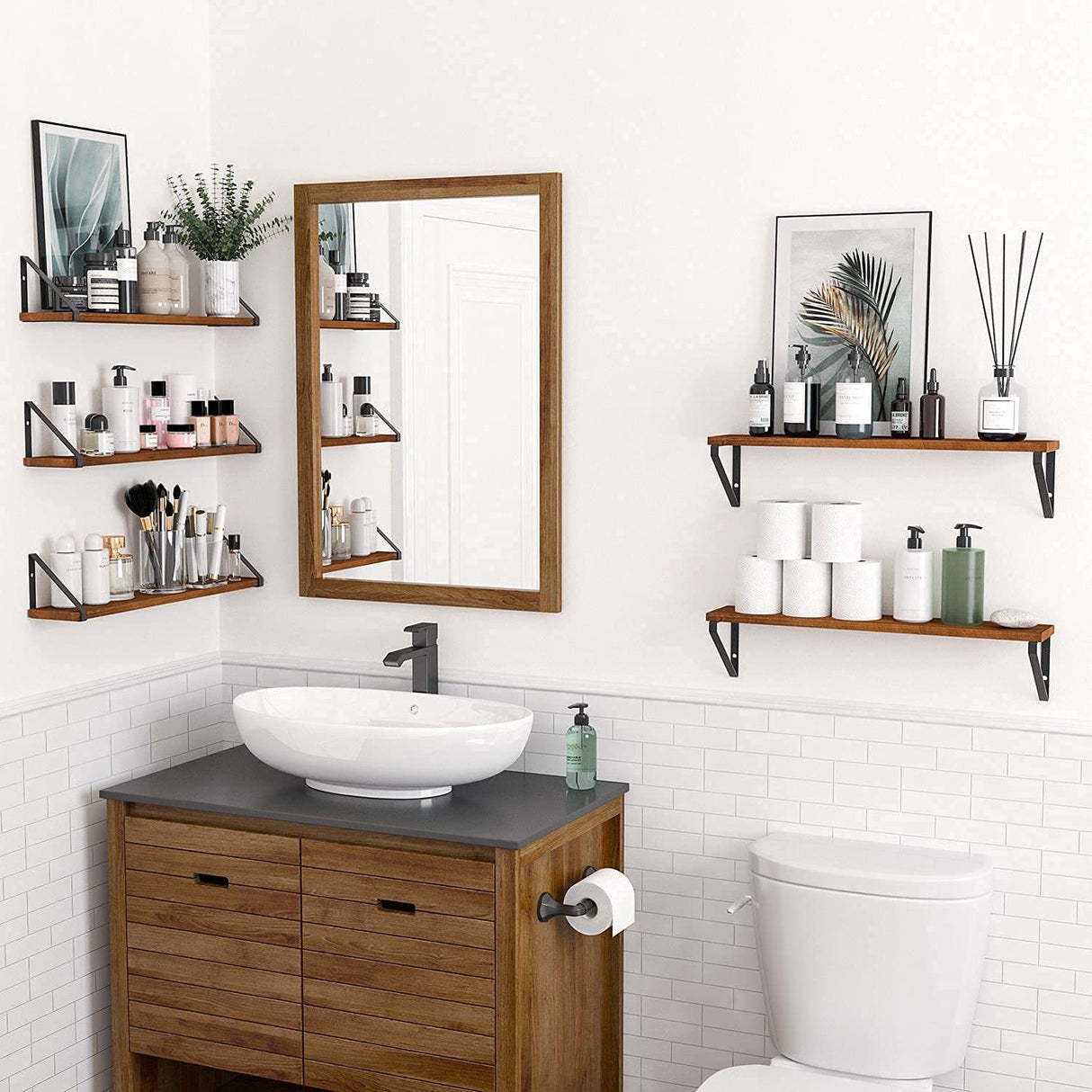 Ponza Floating Shelves for Wall, 24" Floating Bookshelf, Wood Wall Shelves for Bedroom