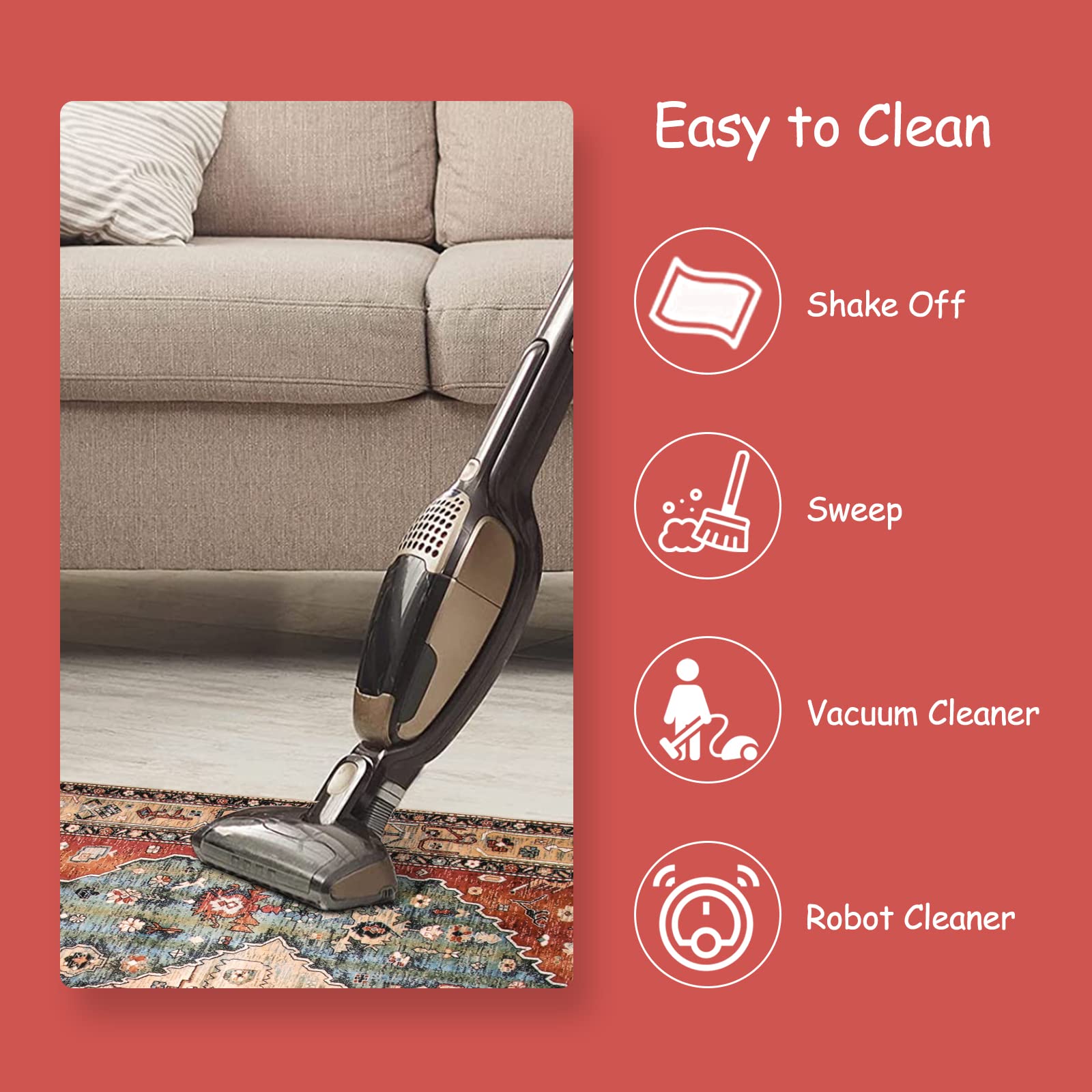 Tribal Area Rug - 8x10 Large Living Room Area Rug for Bedroom Aesthetic, Washable