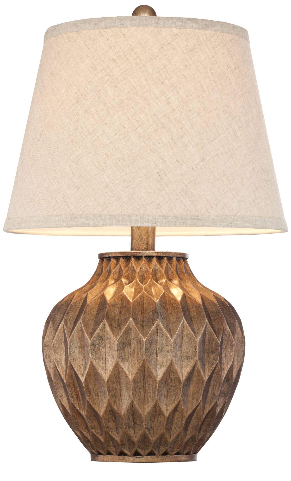 Traditional Style Small Accent Table Lamps 22" High Set of 2 Warm Bronze Geometric