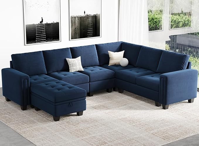 Sectional Sofa Couch 7-Seater Convertible Sectional Sofa Velvet Modular Sectional