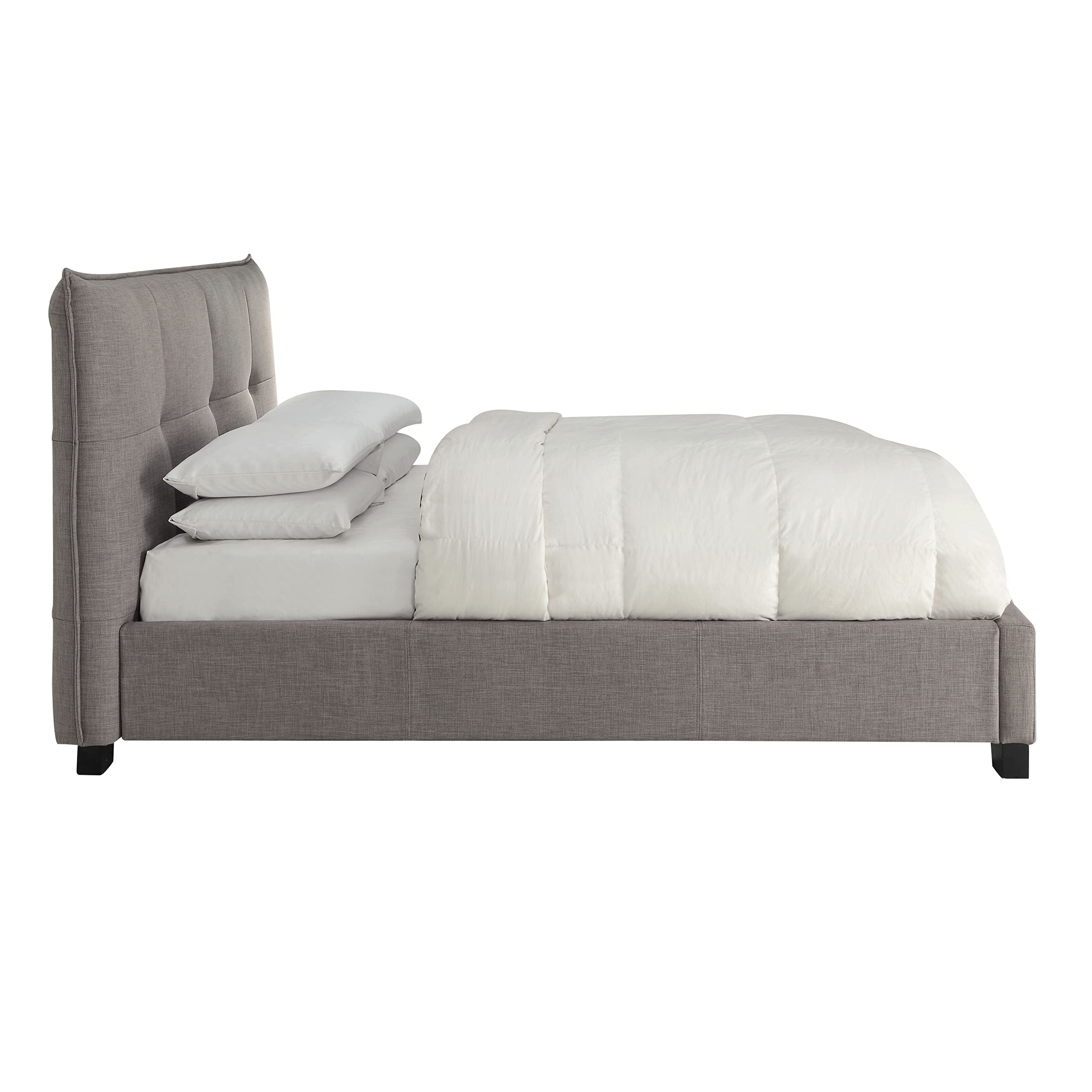 Modus Furniture Solid Wood Upholstered Platform Bed, King, Adona - Dolphin Linen