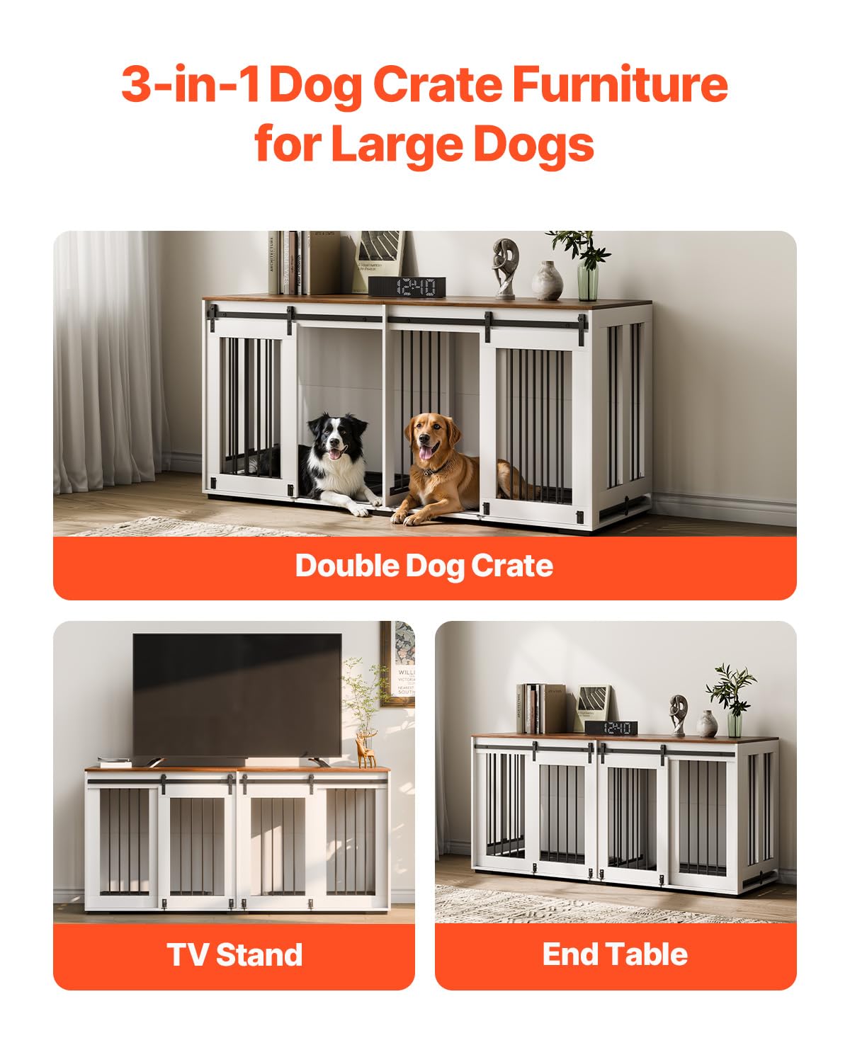72" Double Dog Crate Furniture with Sliding Doors & TV Stand