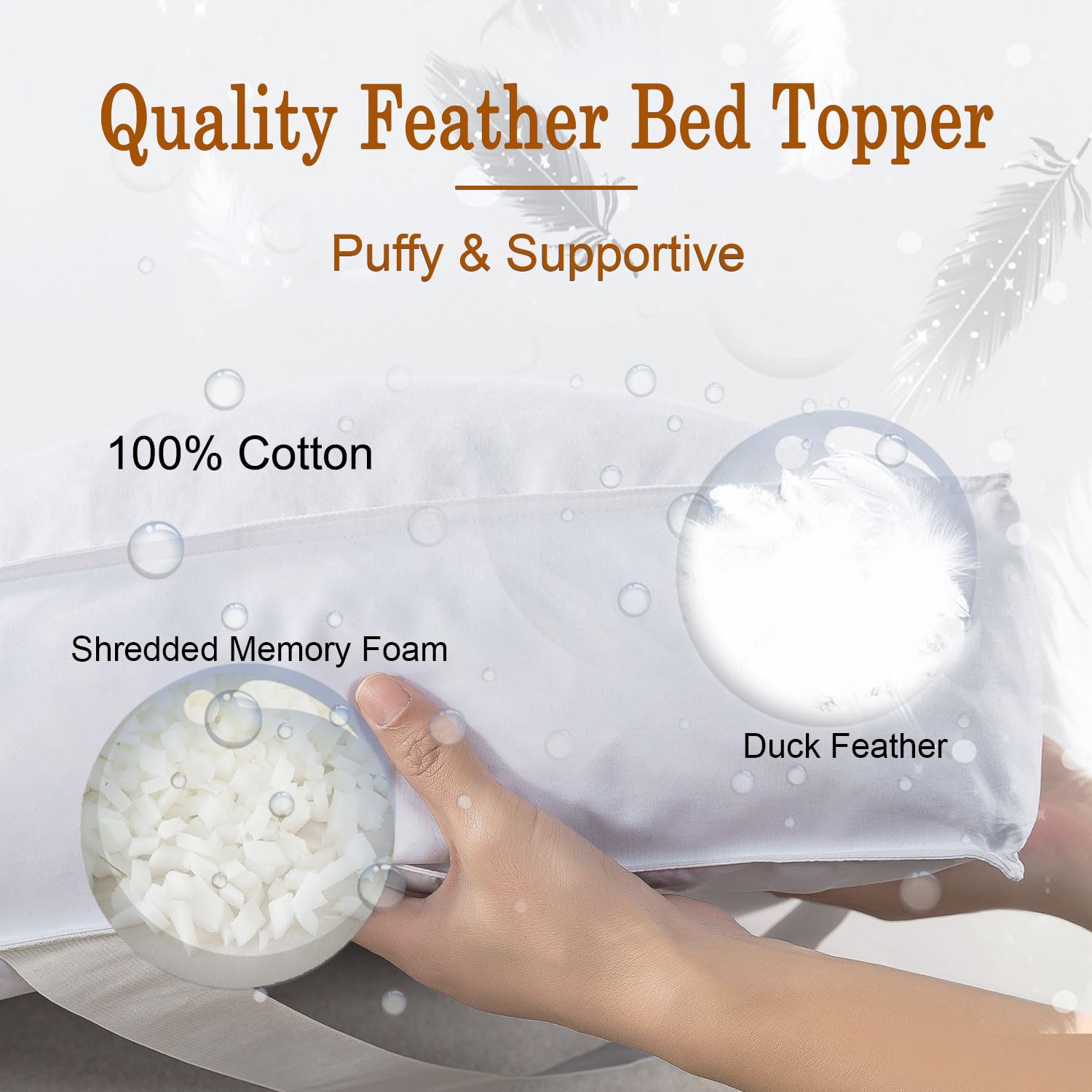 5 Inch Duck Feather Bed King Size, 100% Cotton Extra Thick Mattress Topper