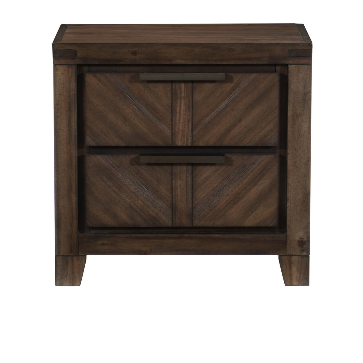 2 Drawer Wooden Nightstand with Antique Handles and Chamfered Feet, Brown