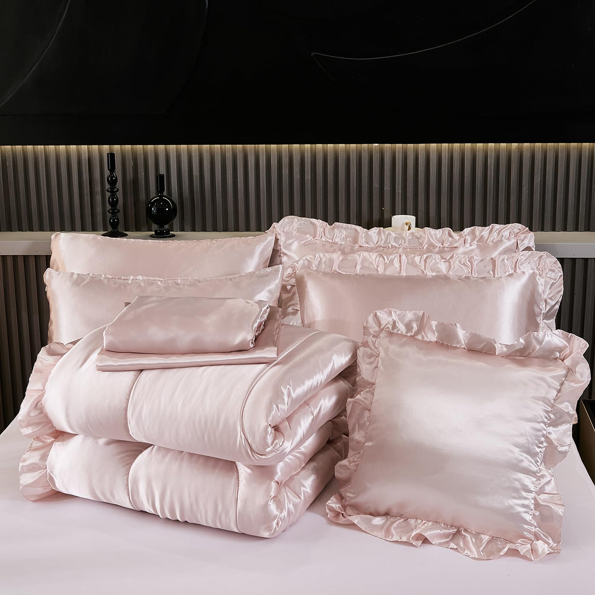 Comforter Set with Sheet Set Queen 8 Pieces Light Pink Bedding Set