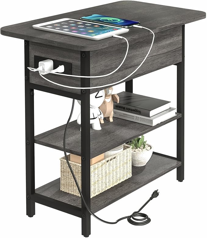 ChargeNest Flip-Top End Table with USB & AC Power Station