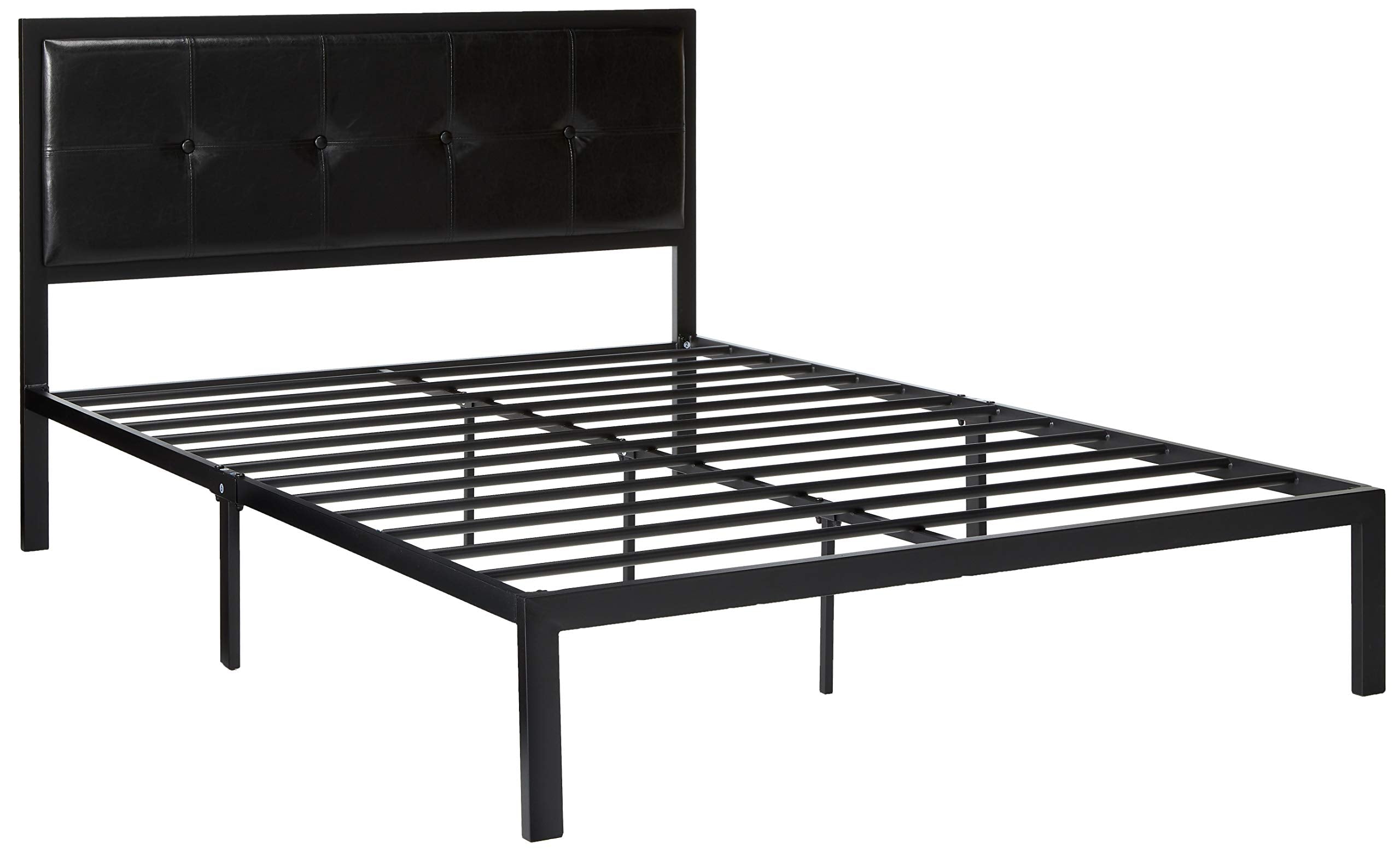 Cherie Faux Leather Classic Platform Bed Frame with Steel Support Slats, Queen