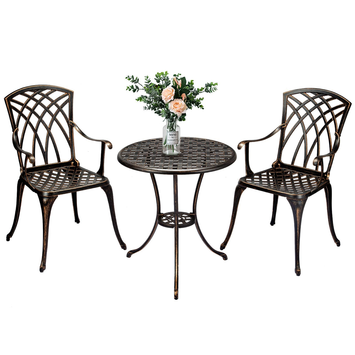 3 Piece Patio Bistro Set,Cast Aluminum Bistro Table and Chairs Set,Bistro Set