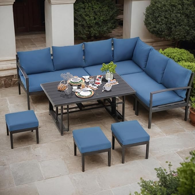 7 Pieces Aluminum Patio Conversation Set, All Weather Metal Frame Outdoor Furniture Set