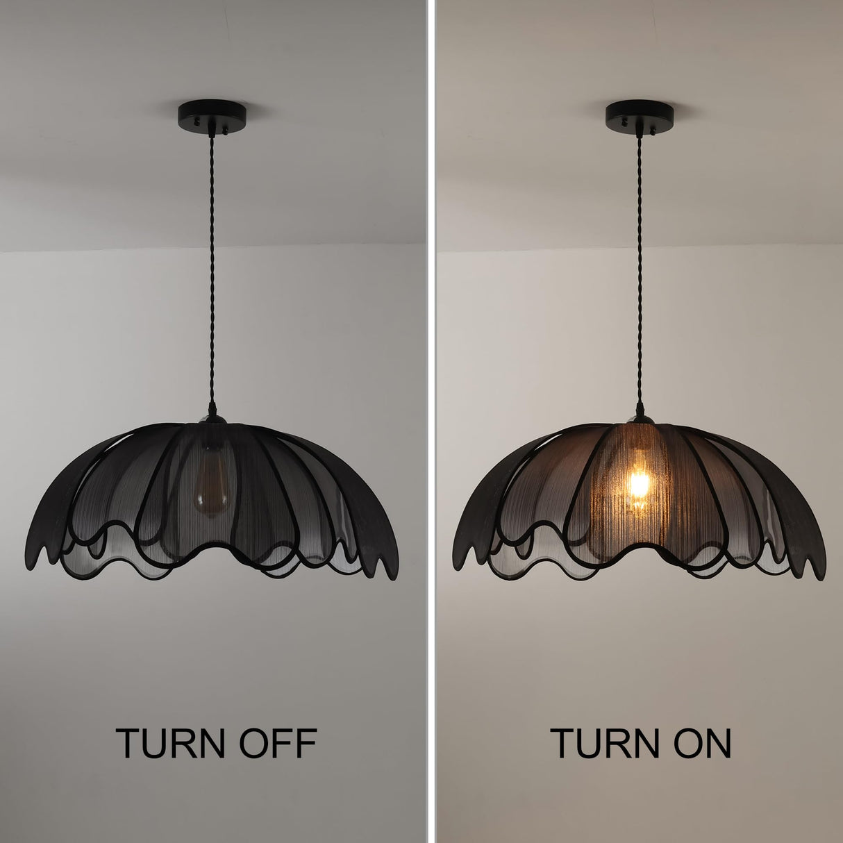 LZUHYSPG Black Bohemian-Style 24-inch Hand-Woven Chandelier, Country Chandelier Hanging Lamps, Dining Room, Kitchen Island, Bedroom, Living Room, Corridor