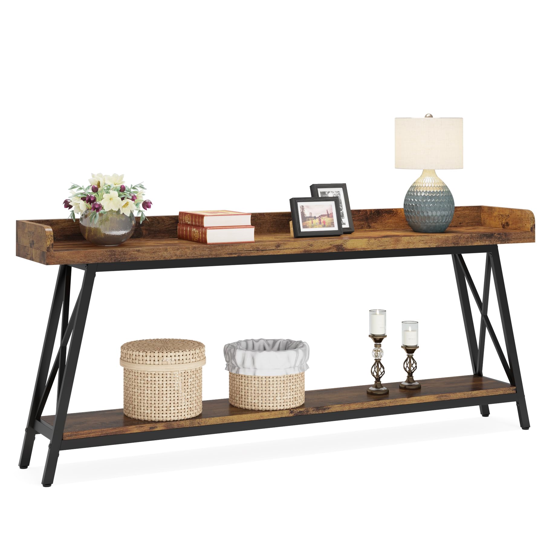 70.9 inch Extra Long Console Table Behind Couch, Rustic Industrial Sofa Table for Living Room,