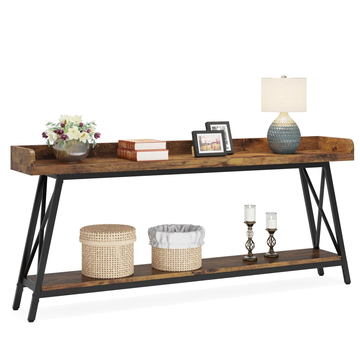 70.9 inch Extra Long Console Table Behind Couch, Rustic Industrial Sofa Table for Living Room,